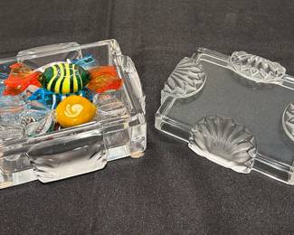 Lalique Crystal cigarette box & Murano handblown glass candy pieces