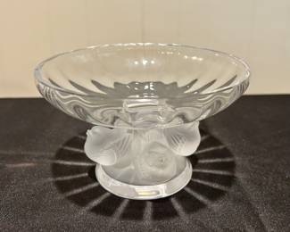 Lalique frosted crystal sparrow dish