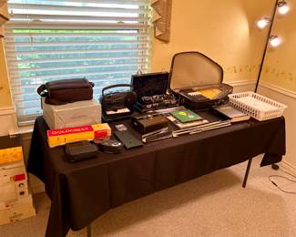 Collection of vintage cameras & music instruments