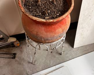 Clay Pot and Metal Plant Stand