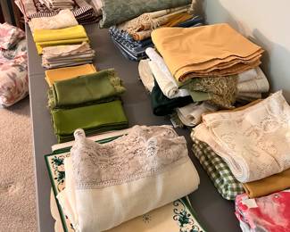 Several Vintage Tablecloths and Napkins