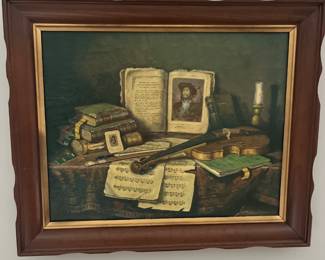 Vintage Violin & Sheet Music Print in Wooden Frame
