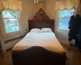 Antique Circa 1800 Victorian Monogram Hand Carved Bed
