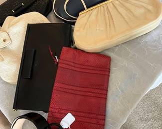 Designer purses....Donna Karan/Lizard Clutch, Tinanello, Ganson Woven Leather, Judith Lieber Lizard Clutch.