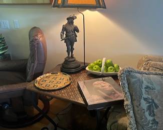 Antique Soldier Lamp, Side table with wrought iron base...