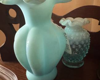 Fenton Blue Satin Melon Vase
