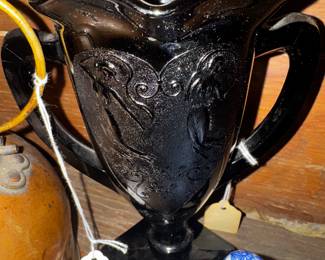 L. E. Smith Black Glass Trophy Vase