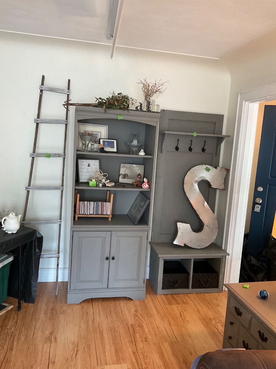 Shabby chic / farmhouse.  Hall Entry Bench with Storage. Ladder, Cabinet