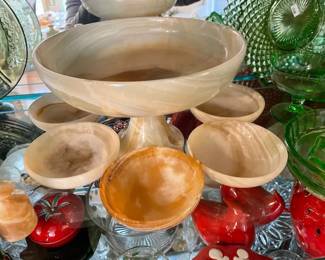 Marble Bowl on Pedestal, 6 Marble Bowls