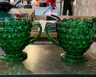 Emerald Green Creamer and Sugar Bowl