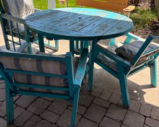 Out door wood table with three chairs $75
