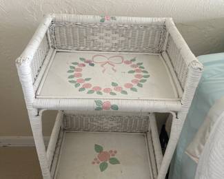 30” white wicker side shelf