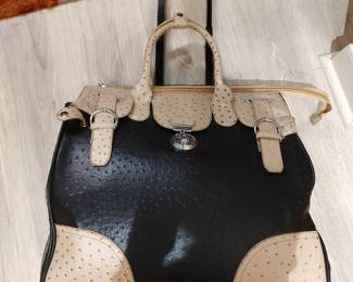 Navy and Tan rolling travel purse