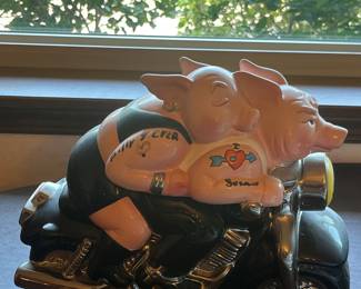 Biker Hogs Clay Art Cookie Jar