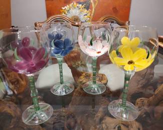 4 hand painted wine glasses