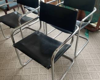 Set of 4 Black Chrome Leather Modern Chairs