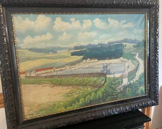 Antique Oil on Canvas Bucks County Swim Club