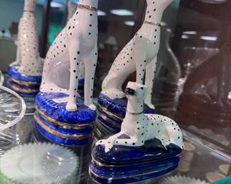 Fitz & Floyd Dalmatian bookends and lidded box