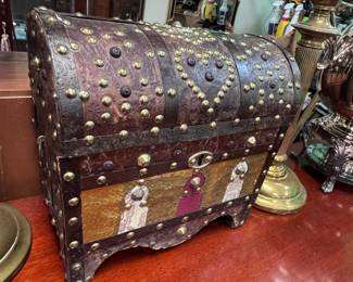 Decorative chest w/ embossed leather