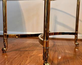 R45 - $75. Brass & Glass Side Table. Measures 20" x 27" x 22" tall.