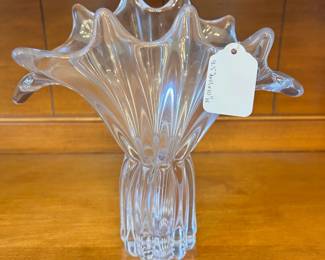 R168 - $50. COFRAC Art Glass Splash Vase. Measures 9.5" tall x 10" wide.