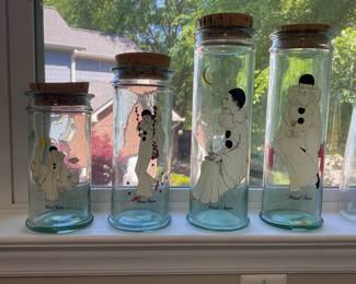 R54 - $60. Set of 4 "Pierrot Amore" Canisters with Cork Lids.