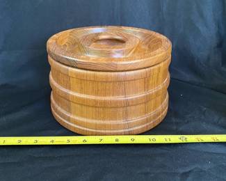R24 - $40. Dansk Lidded Bowl (plastic lined) Measures 9.5" wide x 5.25" tall.