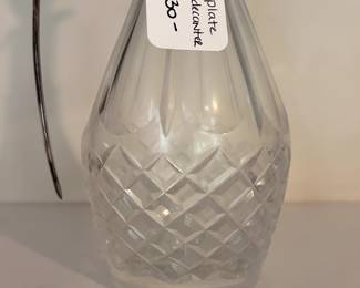 R38 - $30. Silver plated Handle Glass Decanter.