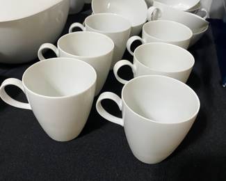 R56 - $375. Rosenthal White China. 11 - 10" dinner plates. 2 - 9" Bowls. 7 - 7.5" lunch plates. 8 - 6" dessert plates. 7 - 5" Berry Bowls. 1 - 13" oval Platter. 1 12" round serving platter. 1 Coffee Pot 8" tall.