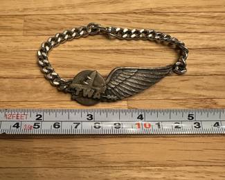J7 - $45. TWA Sterling Bracelet. Stewardess Wings Converted to Bracelet
