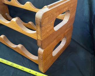 R32 - $60 PAIR. Selandia Designs Teakwood Wine Holders. 2 stacked.