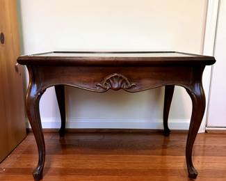 R44 - $50. Small Wooden Side Table. Measures 26" x 19" x 18.5" tall.