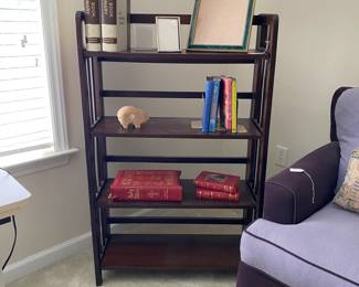 R98 - $60. Folding Wood Bookshelf. Measures 28" wide x 11" deep x 45" tall.
