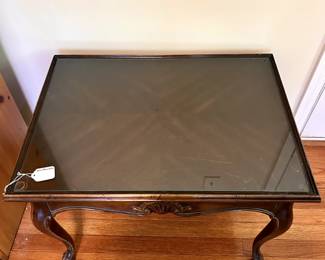 R44 - $50. Small Wooden Side Table. Measures 26" x 19" x 18.5" tall.