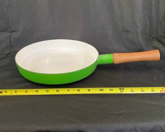 R6 - $40. Dansk 10" Skillet. Has a few chips in enamel on the bottom. Handle is tight. See next photo.