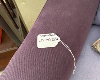 R97 - $95. Purple Side Chair. Measures 29" wide x 34" deep x 33" tall. Does have some minor fading.