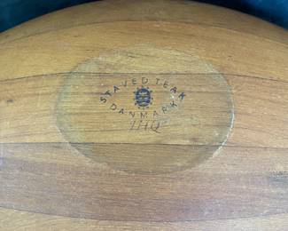 R19 - $150. Staved Teak Canoe Bowl by Jens Quistgaard IHQ Denmark. (Danmark JHQ.) Measures 24" long x 11.25" wide x 4.75" tall. Very good condition!