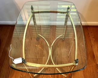 R45 - $75. Brass & Glass Side Table. Measures 20" x 27" x 22" tall.