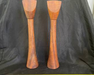 R15 - $275. Teak Salt & Pepper. 14.25" tall. "Danmark". Believed to be Jens Quistgaard for Dansk.