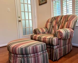 R43 - $95. Park Place Furniture Striped Chair & Ottoman.