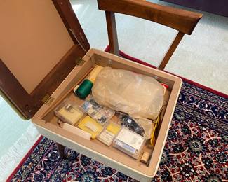 R100 - $60. Mid Century Storage Sewing Chair. Measures 18" x 20" x 25" tall.