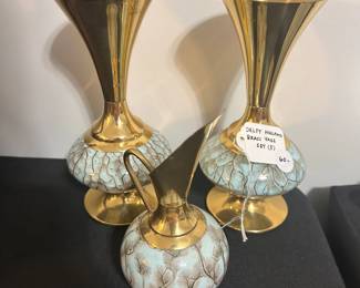 R164 - $60. Delft Holland Brass Vase Set.