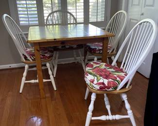 R59 - $125. Breakfast Table with 4 Chairs. Measures 38.5" square x 29.25" tall.
