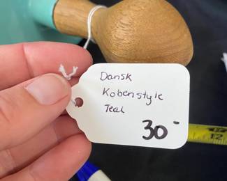 R1 - $30. Dansk Kobenstyle Pot in Teal. Overall very good condition - handle has a little wiggle and very minor chips along the edge.