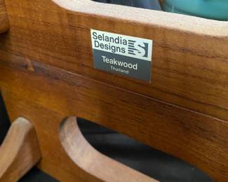 R32 - $60 PAIR. Selandia Designs Teakwood Wine Holders. 2 stacked.