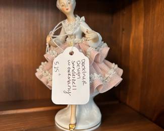 R142 - $20. Dresden Design - W. Germany Porcelain Lace Doll. Measures 5.25" tall.