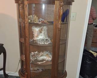 Antique Oak Bow Front China Cabinet