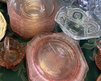 Pink depression glass set