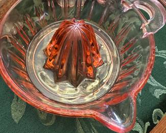 Pink depression, glass juice squeezer