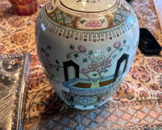 Antique Chinese lidded poem vase